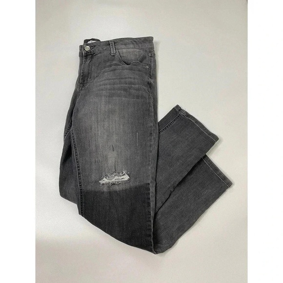 Kensie Jeans Women 10/30 Gray Patchwork Straight Denim Stretch Distressed - Picture 1 of 10